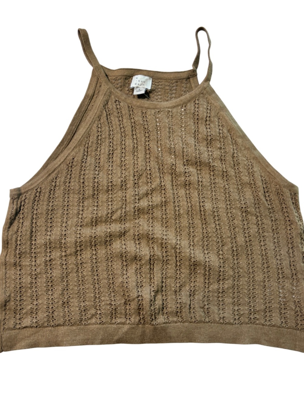 A New Day Women’s Brown Open Knit Cropped Tank Top Cotton Blend Size L